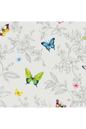 Adawall 1606 seri | butterfly and flowers desenli duvar kağıdı (1606-4 : gri)